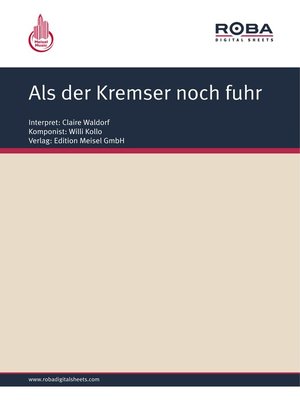 cover image of Als der Kremser noch fuhr